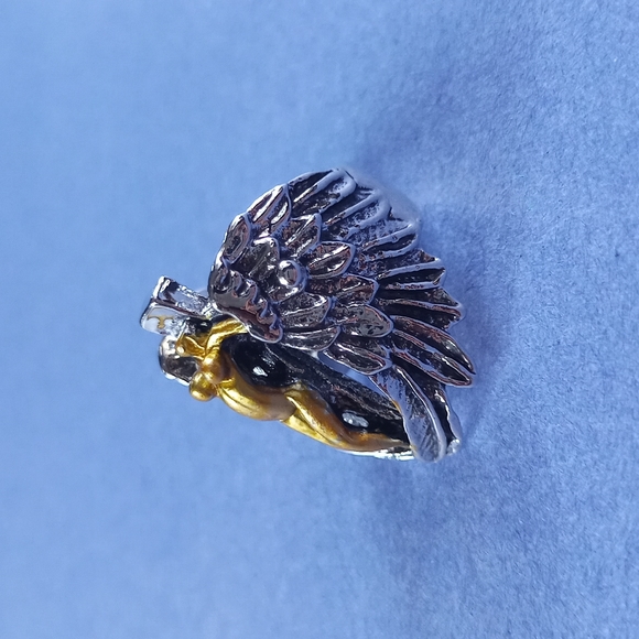 Crucified Angel with Feathered Wings On Cross Heavy Metal Ring - Picture 4 of 4
